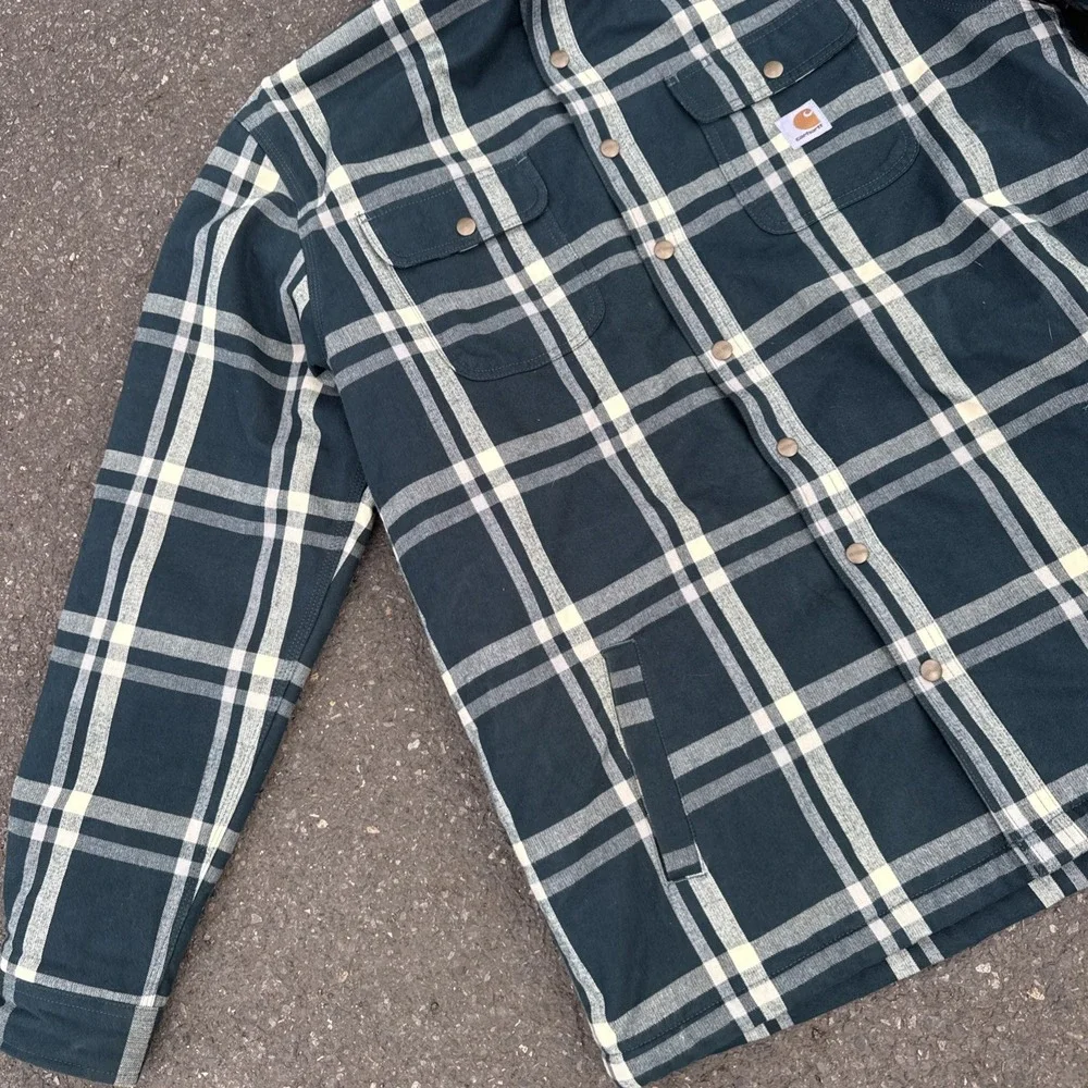 Carhartt Hubbard Flannel Sherpa‎ Lined Shirt Jacket Mens XL TALL Plaid Heavy